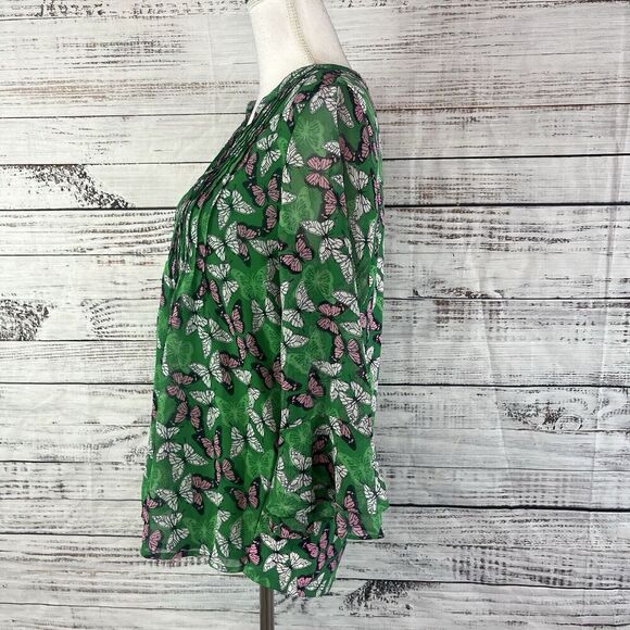 Charter Club Blouse Tunic size Small Green Pink Butterflies Modest Career Casual - Picture 6 of 8